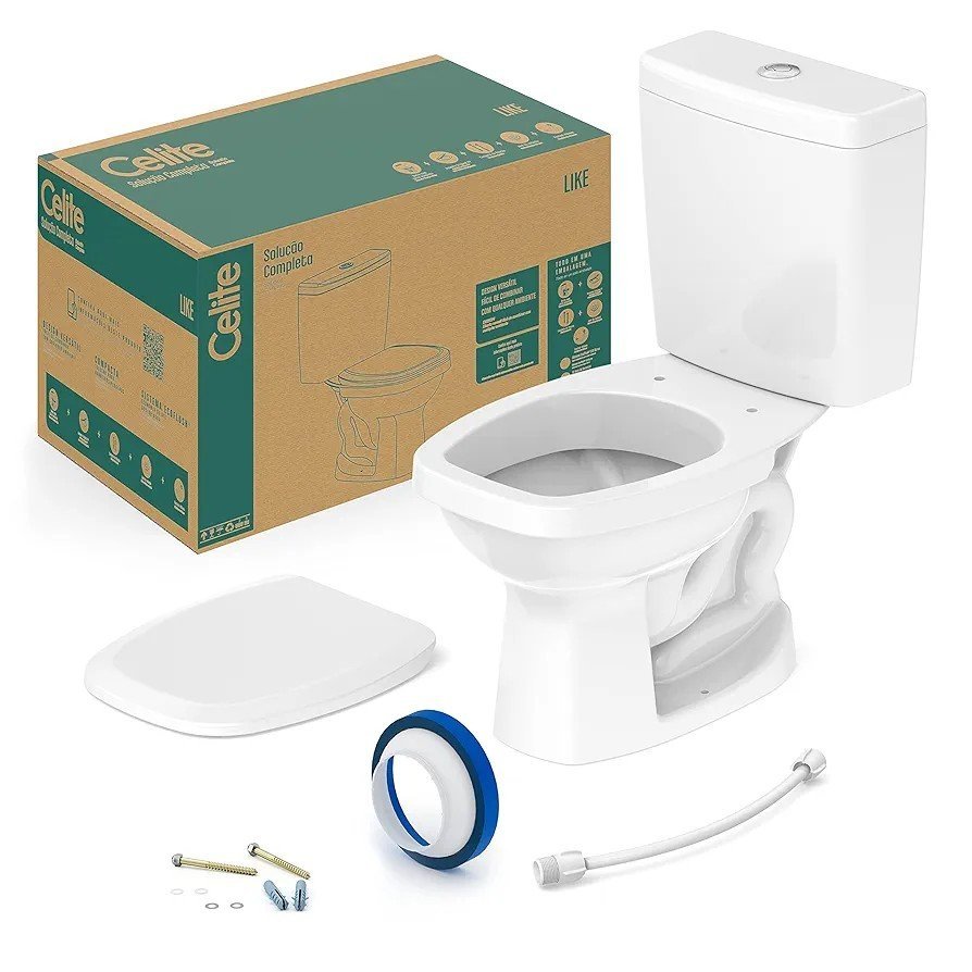 Bacia com Caixa Acoplada Linha Elite Branco – Assento e Kit de Fixação