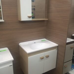 Gabinete Conjunto 600 Titare Suspenso com Espelheira Tinto/Pinho/Branco